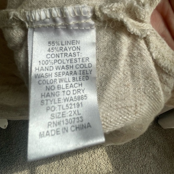 Umgee Plus Cream Linen Peasant Top with Sheer Sleeves Size 2XL - Picture 7 of 7